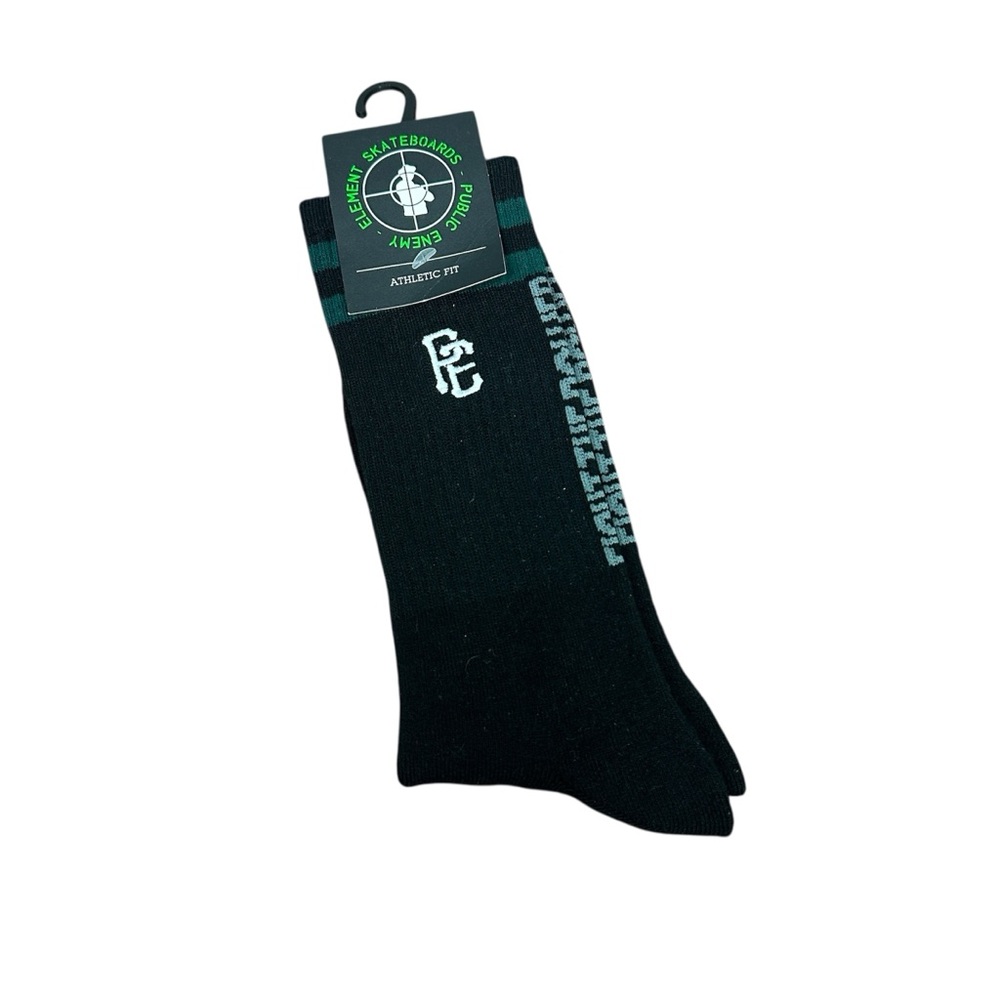 Element x Public Enemy Logo Black and Green Athletic Socks